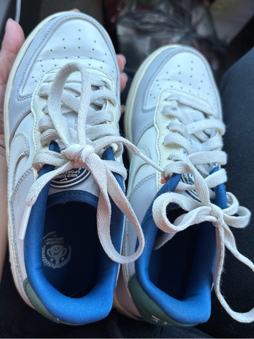 Nike Kids White Sneakers with Blue Lining